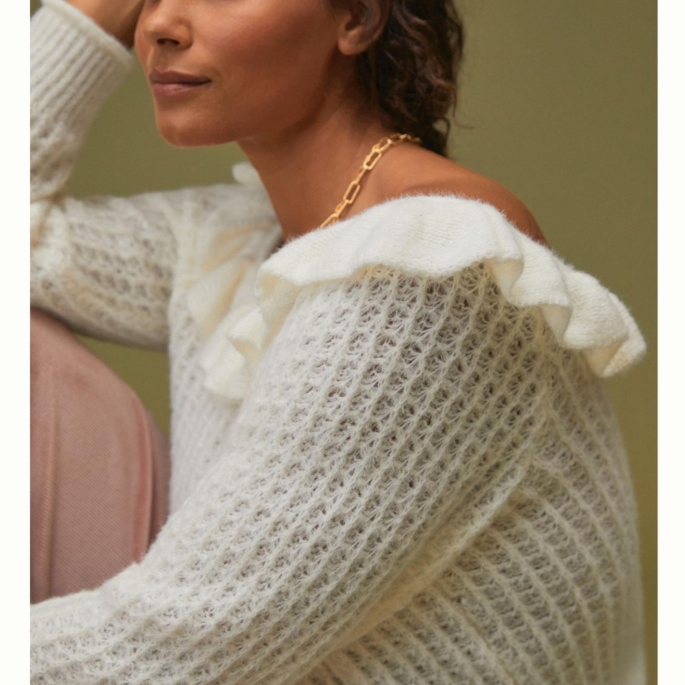 Anthropologie Ruffled Boat Neck Knit Sweater - Picture 15 of 15